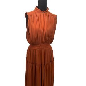 Grade and Gather Dress Rust Mock Neck Sleeveless Size Medium